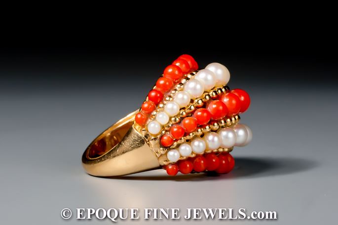   Van Cleef &amp; Arpels - An 18 karat gold, pearl and coral bombé ring | MasterArt